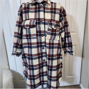 Fashion Nova Plaid Utility Jacket - Cream, Red, Blue